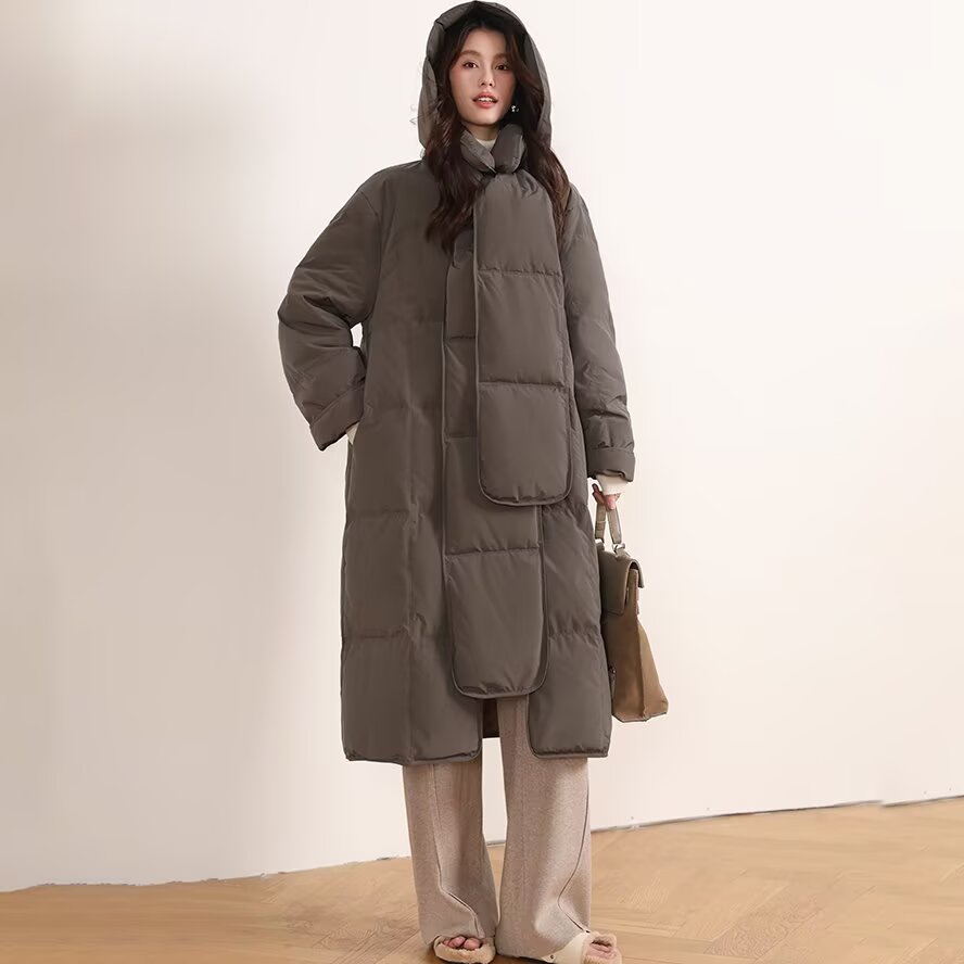 冬季新款韩版宽松加厚保暖面包服棉衣外套女中长款过膝连帽棉服潮
