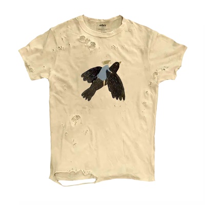 MELANIN 黑色素刺青 飞鸟少女插画艺术感水洗破洞短袖T恤动漫风