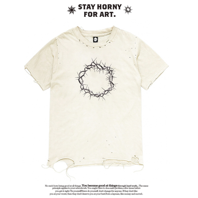 MELANIN 黑色素刺青 哥特风高街做旧水洗破洞oldschool短袖T恤