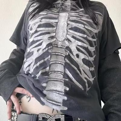 重磅！TATTOO刺青 暗黑哥特风黑色素刺青骨架别致古着OS短袖T恤