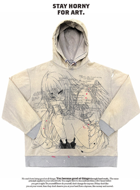 MELANIN 黑色素刺青 动漫二次元做旧复古千禧甜酷亚文化连帽卫衣