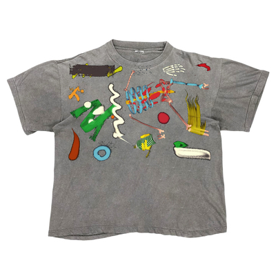 MELANIN 黑色素刺青 重磅做旧脏染颓废上衣复古喷绘小领口短袖T恤