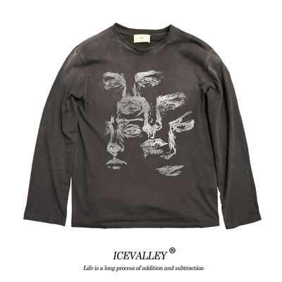 MELANIN 小脏T蜡染怀旧做旧打底叠穿欧美感百搭ootd日常长袖T恤