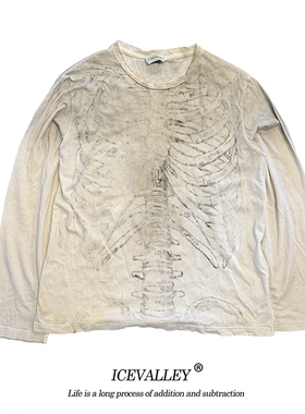 MELANIN 黑色素刺青 暗黑风哥特朋克破坏工艺骷髅嘻哈宽松脏脏长T