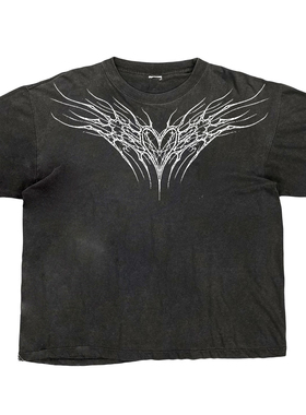 MELANIN 黑色素刺青 喷涂做旧复古短袖正肩小领口水洗渐变T恤