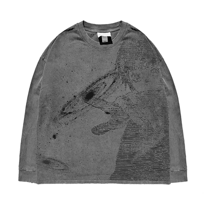 330G！ 重工！水洗做旧破洞 小众别致动漫嘻哈街头休闲长袖T恤