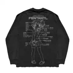 330g! Heavy-Duty! Washed and Distressed with Holes. Autumn and Winter Space Exploration Street Hip-Hop Loose Long-Sleeve T-Shirt