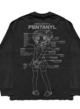 330G！ 重工！水洗做旧破洞 秋冬季太空探索街头嘻哈宽松长袖T恤