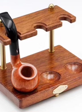 季风JiFENG经典 创意菠萝格三位烟斗架 光面实木金属三位烟斗座