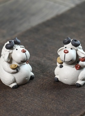 羊羊得亿手工紫砂元宝小羊桌面摆件卡通创意工艺品书房办公室装饰