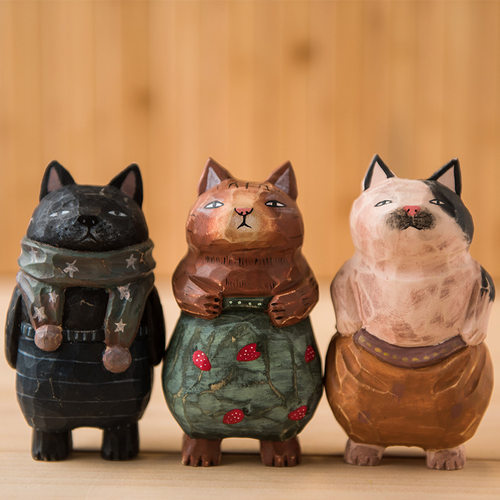 创意手工木雕小猫个性桌面摆件