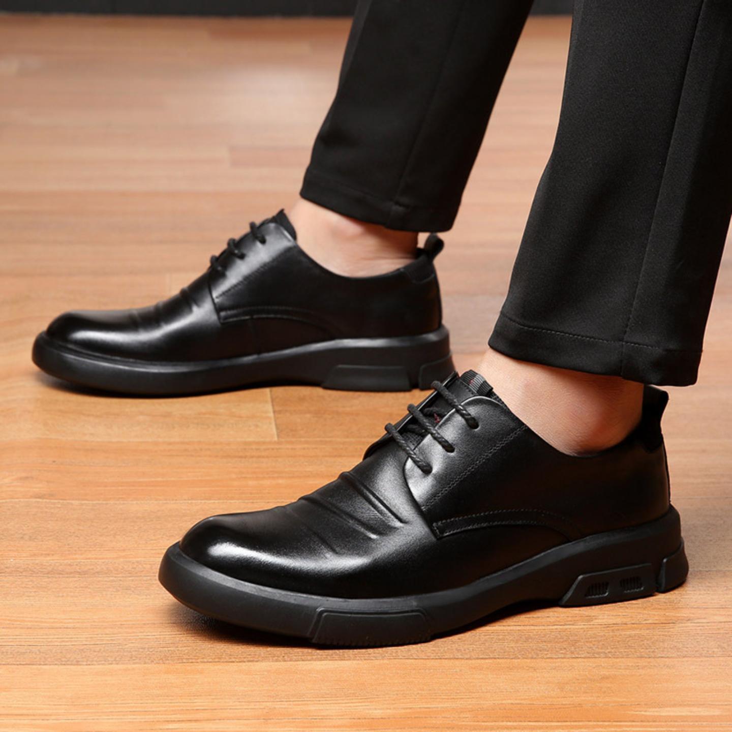 头层牛皮男鞋黑色商务耐磨百搭