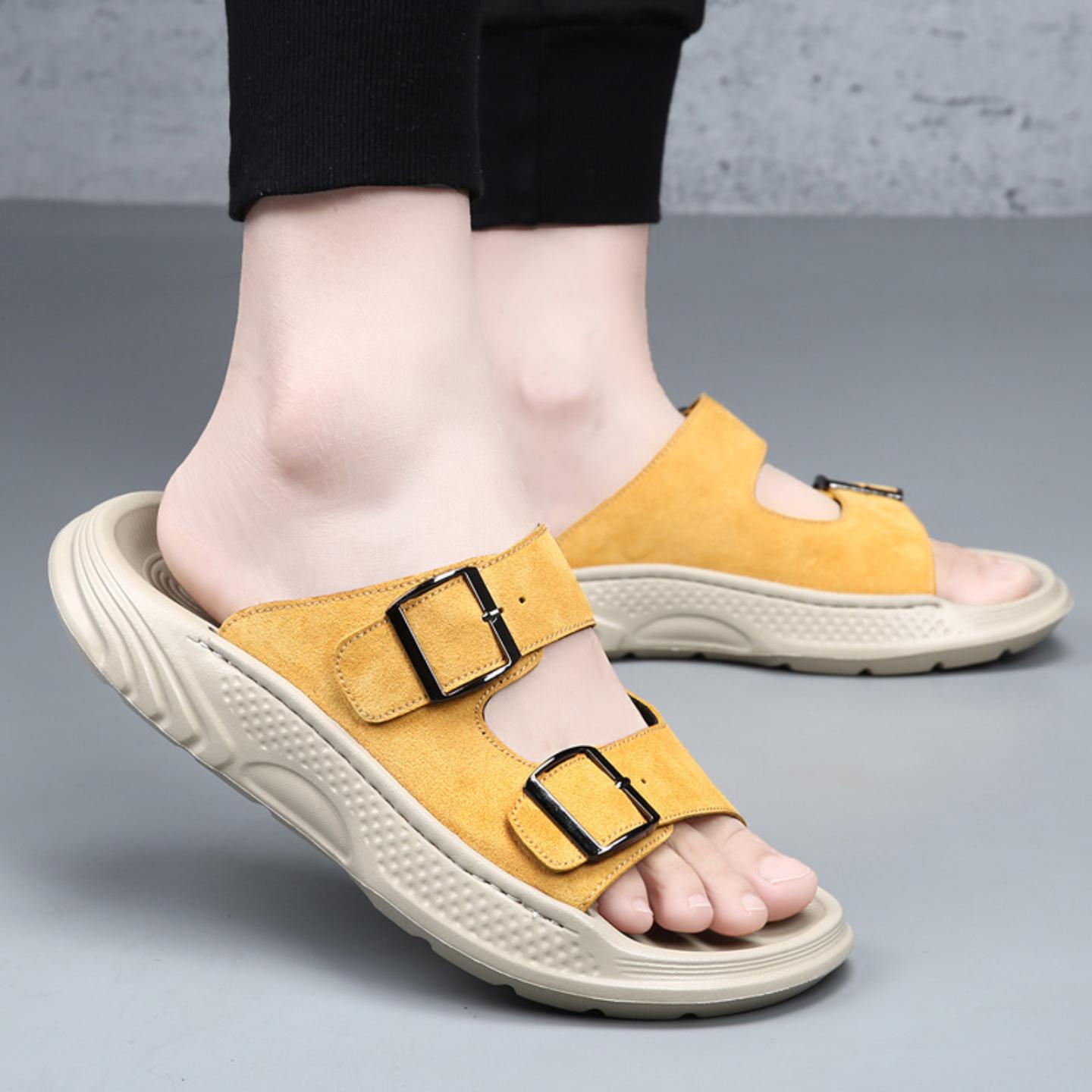 男士真皮潮流凉拖2025夏季款