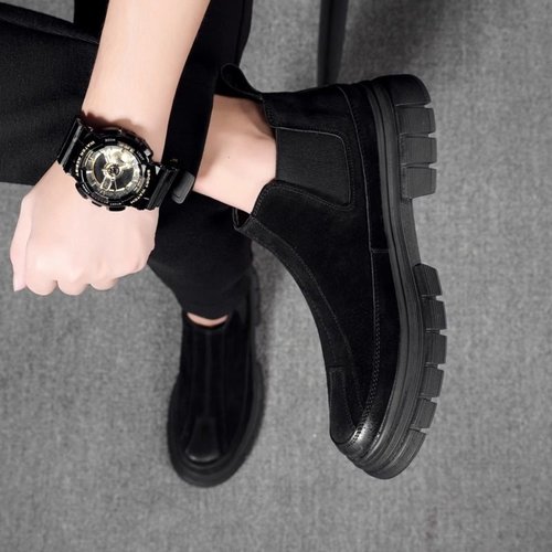 马丁靴男中帮冬季加绒2025新款短靴英伦风男士高帮切尔西靴子真皮