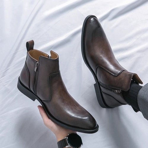 马丁靴男中帮冬季2025新款高帮皮鞋增高英伦风软皮男士切尔西靴子