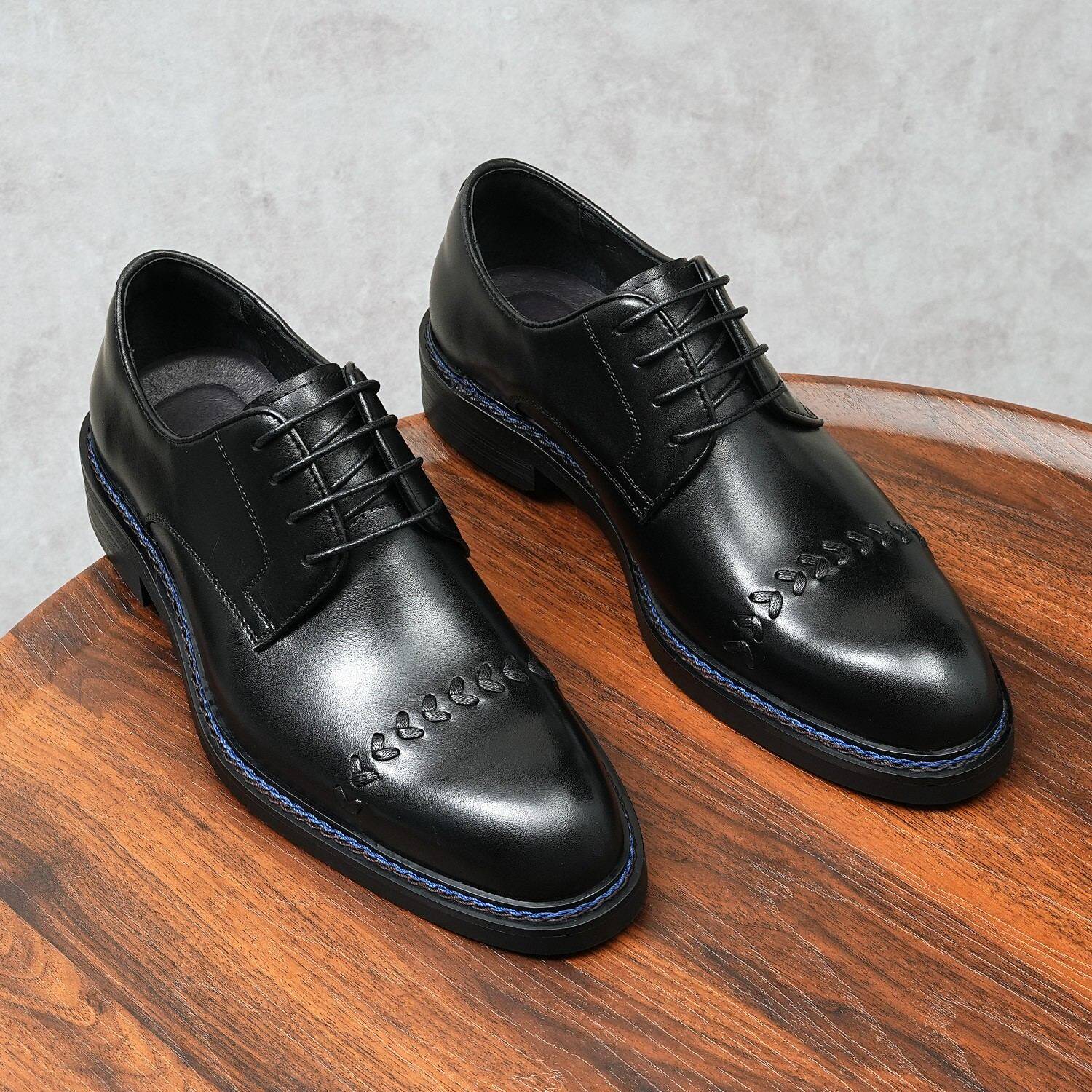 欧美男士商务正装皮鞋三接头牛皮德比鞋大码复古真皮男鞋一件代发