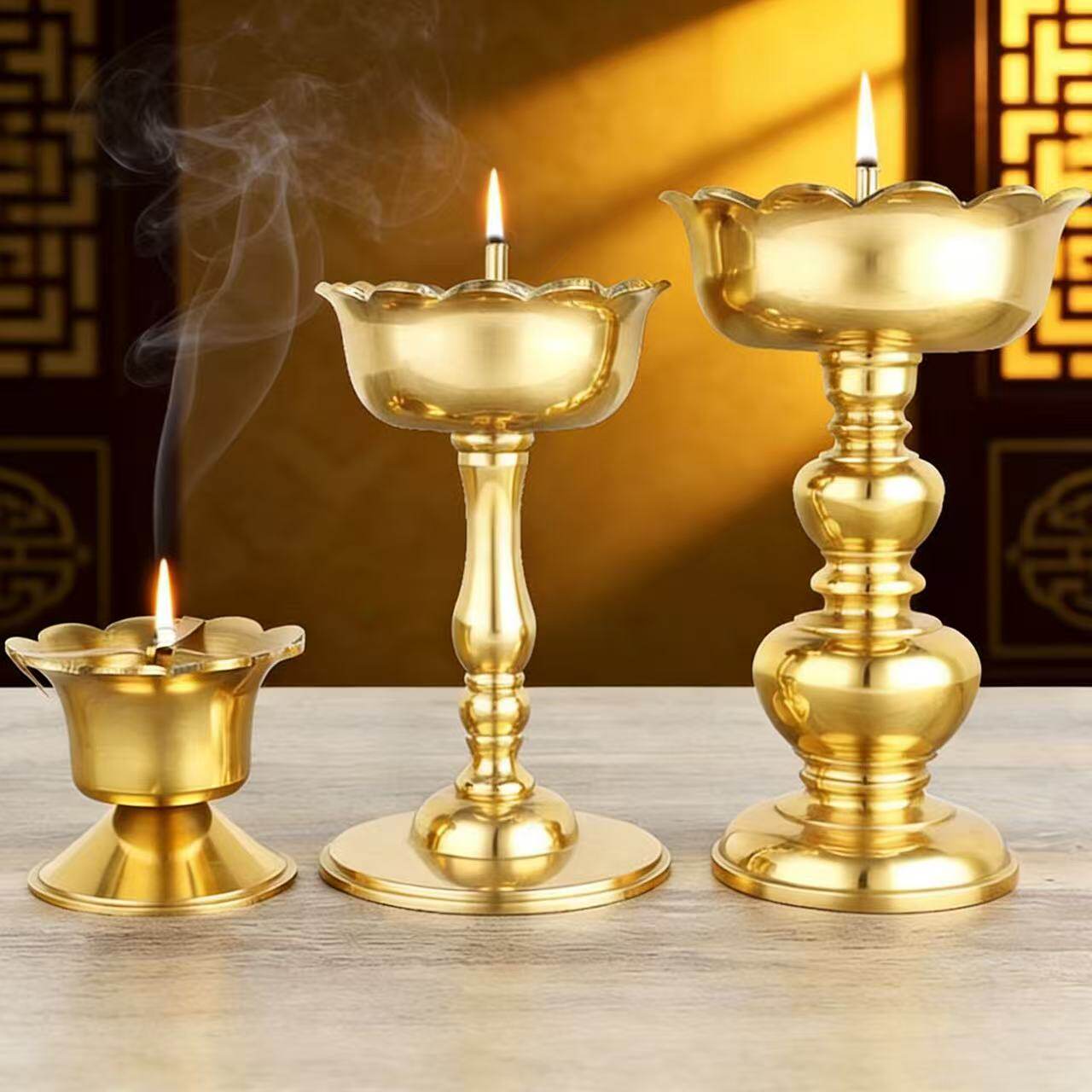 酥油灯家用灯盏供佛铜苏油灯佛前燃油长明灯老式复古黄铜香油佛灯