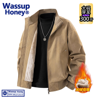 WASSUPHoney加绒PU皮衣夹克男款