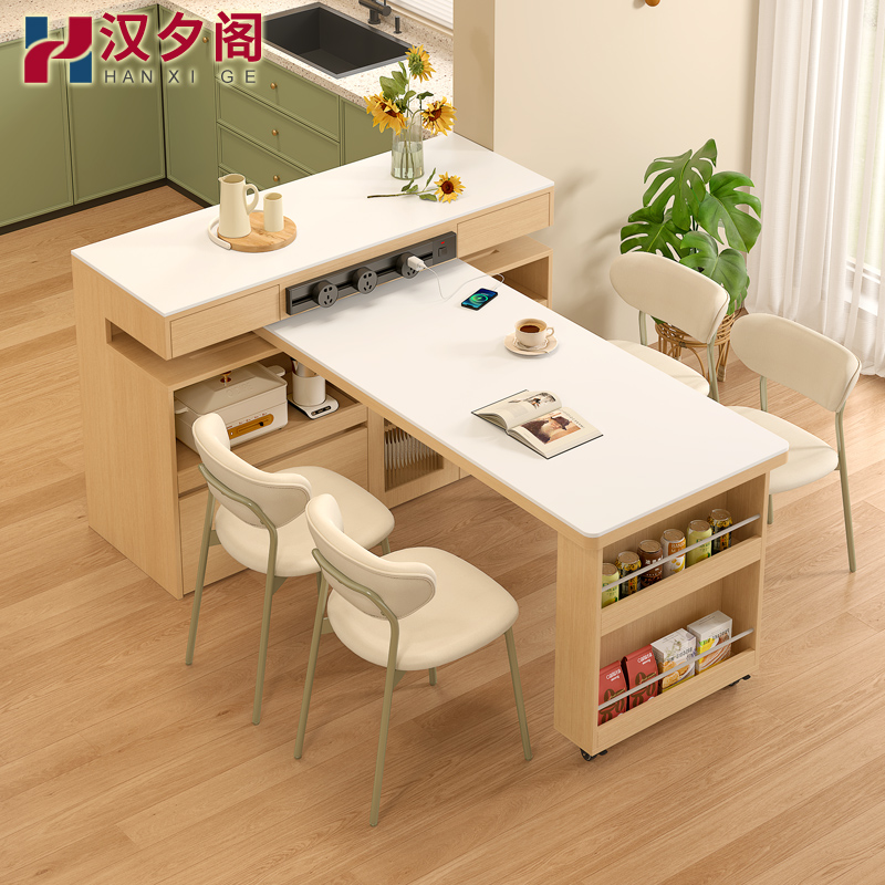 日式岩板岛台餐桌家用原木风