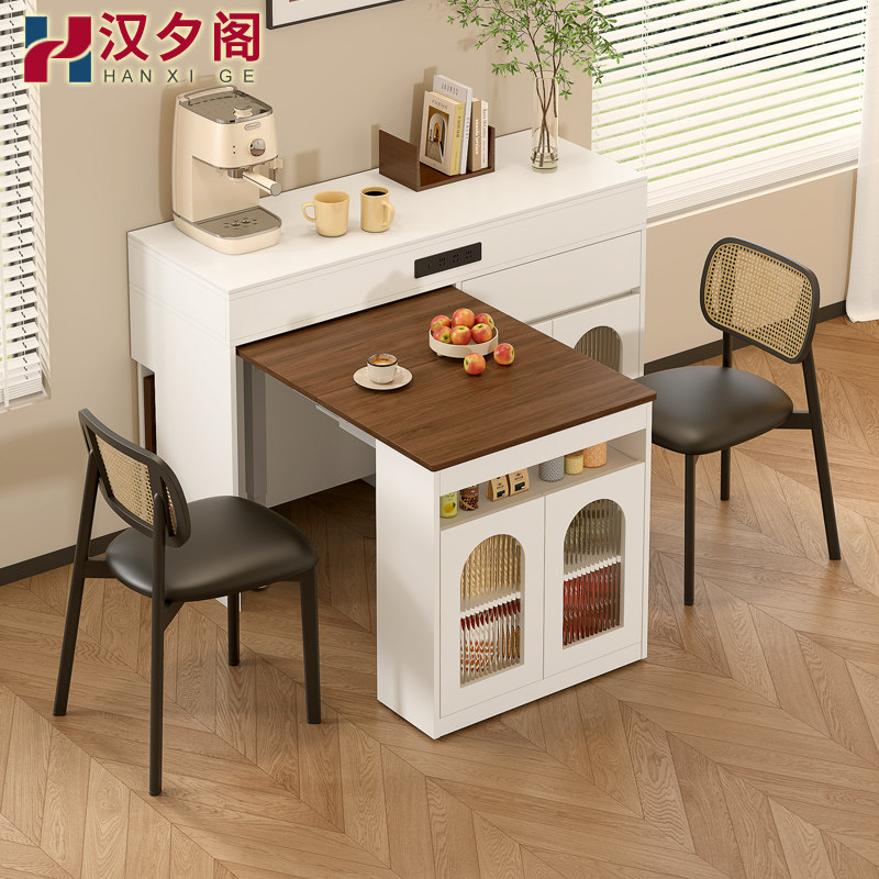 实木岛台餐桌一体家用可伸缩