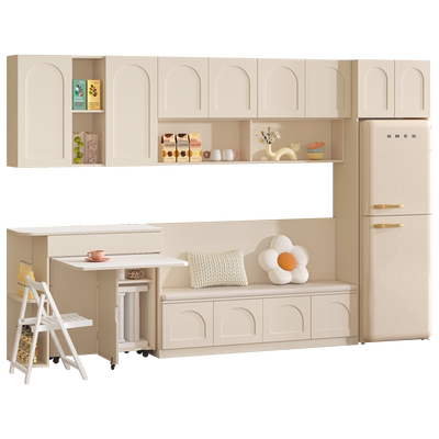 奶油风卡座餐边柜冰箱柜碗橱柜