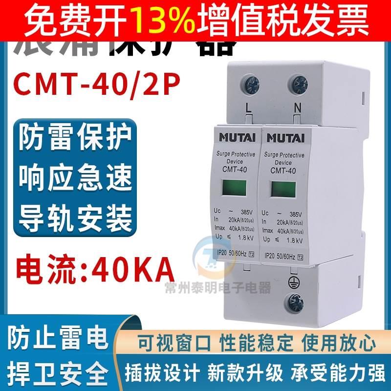 220V浪涌保护器低压防雷器家用避雷器SPD电涌2P浪泳40KA型防雷击