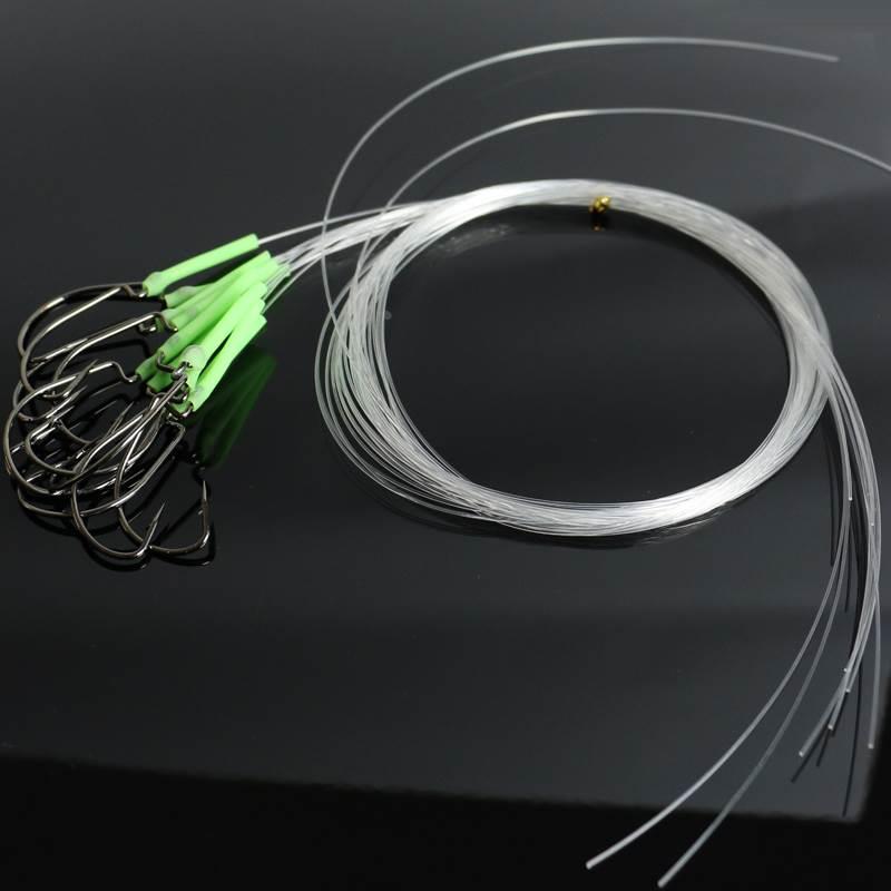 新品宽腹曲柄钩子线钩夜光管套手绑钩海钓船钓黑鱼鲈鱼黄鱼钩10付