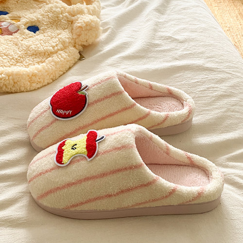 红色苹果棉拖鞋女士2025秋冬季新款居家时尚百搭保暖防滑棉拖鞋女