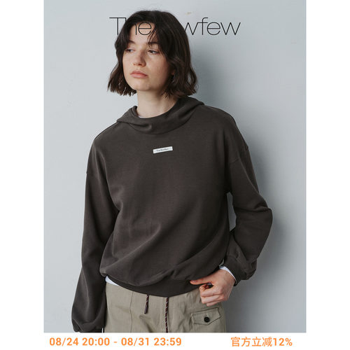 The fewfew 棉质远红外发热面料垂坠logo休闲落肩宽松连帽卫衣