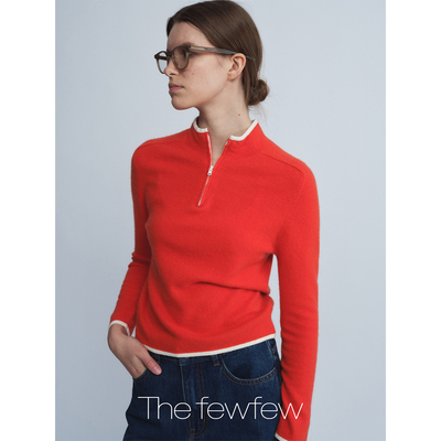 The fewfew 羊毛羊绒混纺轻盈蓬松半拉链立领正肩合身款针织上衣