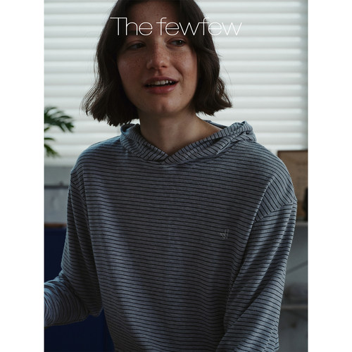 Thefewfew条纹直筒连帽T恤上衣