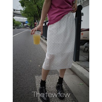 The fewfew 进口莱赛尔混纺波点面料清凉透气松紧腰直筒半裙