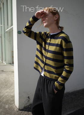 The fewfew 羊毛撞色条纹柔软蓬松舒适保暖休闲百搭圆领针织开衫