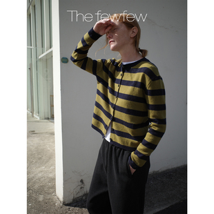 羊毛撞色条纹柔软蓬松舒适保暖休闲百搭圆领针织开衫 The fewfew