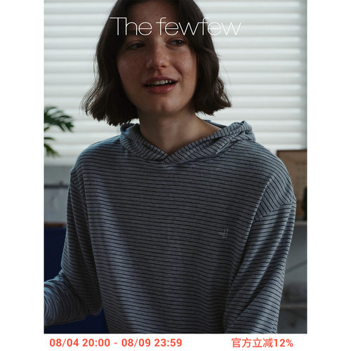 Thefewfew条纹直筒连帽T恤上衣