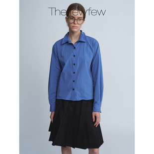 上衣 进口环保尼龙混纺面料蓝色时髦可塑形造型感衬衫 The fewfew