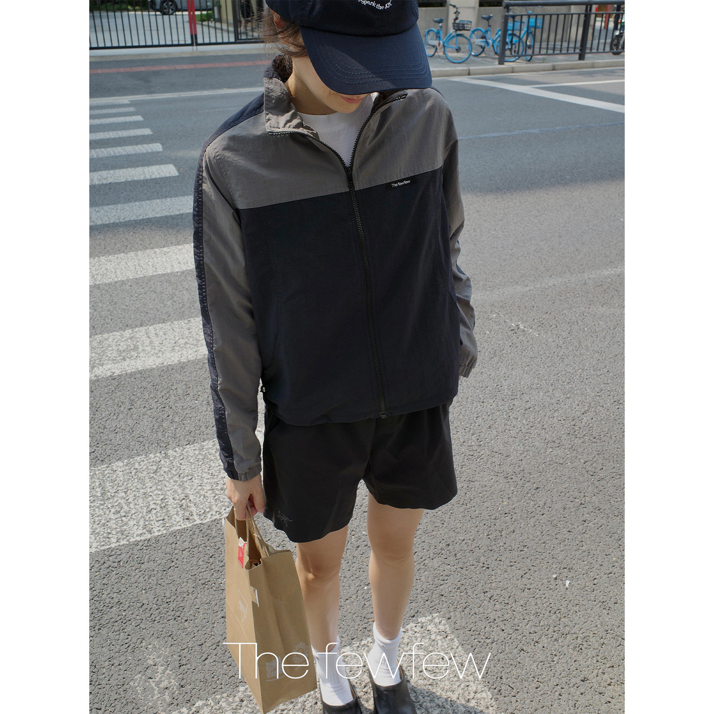 The fewfew 尼龙拼色立领翻领休闲城市运动风合身款夹克外套