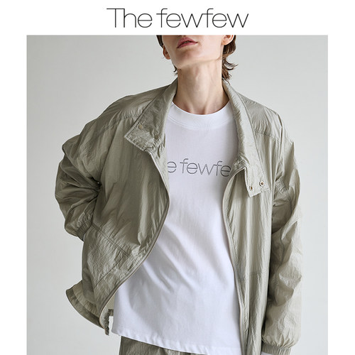 The fewfew铅灰色软壳尼龙休闲宽松下摆抽绳充棉夹克外套短裤套装