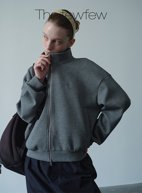 The fewfew 针织空气棉落肩宽松短款休闲百搭夹克拉链卫衣外套