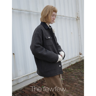 The fewfew 进口羊绒羊毛混纺面料拼接领口夹棉保暖毛呢外套大衣