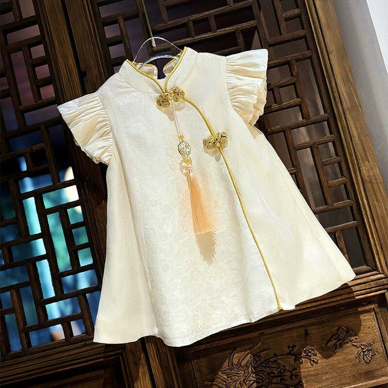 女童旗袍裙新款夏季儿童汉服国风连衣裙公主裙夏装小女孩周岁礼裙