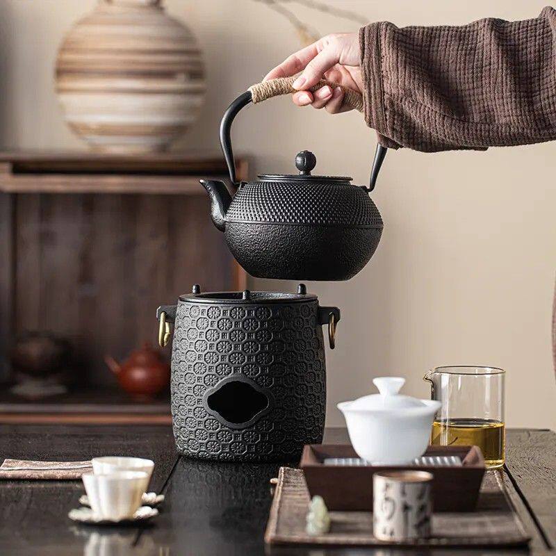 围炉煮茶壶烧水泡茶碳火炉家用户外铸铁炭炉提梁壶围聚煮茶套装