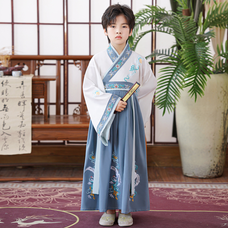 儿童汉服男童唐装春夏款中国风古装书童国学服小学生开笔礼演出服