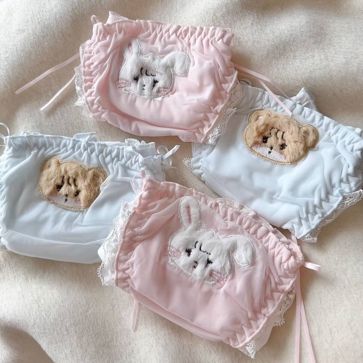 原创正版mikko联名少女内裤可爱毛绒三角裤内衣法式蕾丝蝴蝶结