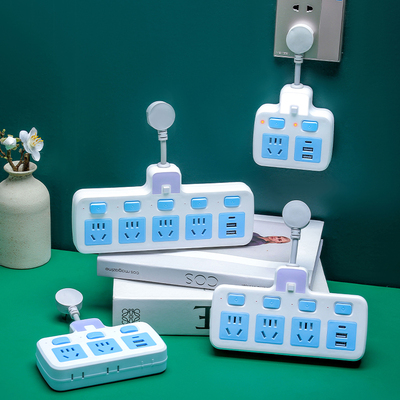 纯铜短线插座多功能多孔独立开关夜灯带USB插座转换器插排一转多