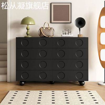 松从凝黑色复古斗 柜 卧室 床 尾 柜 收纳储物 柜 客厅沙 发 柜 玄关 柜 奶油风五斗 柜摆件饰品