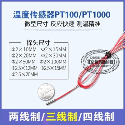 2MM超微型PT100铂热电阻温度传感器2线3线4线PT1000德国感温探头