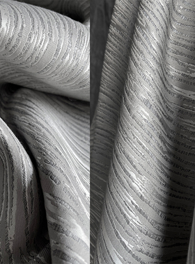 银灰色条纹肌理布料亮面柔软高档廓形裤子包包外套服装设计师面料