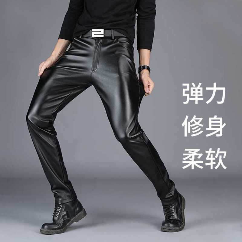 皮裤男修身小脚骑行机车防风防水保暖加绒加厚长裤休闲男士皮裤子