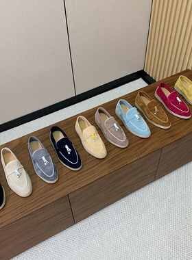 纯原意大利真皮LP乐福鞋女拼色英伦风一脚蹬懒人休闲单鞋豆豆鞋